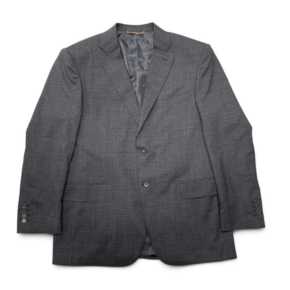 Canali Italy Mens Charcoal Grey Micro Check Wool Stretch Blazer Sport Coat 52R
